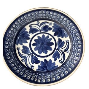 Antique Dutch Flow Blue Plate Hand Painted Floral Pattern Holland Wall plate MCM